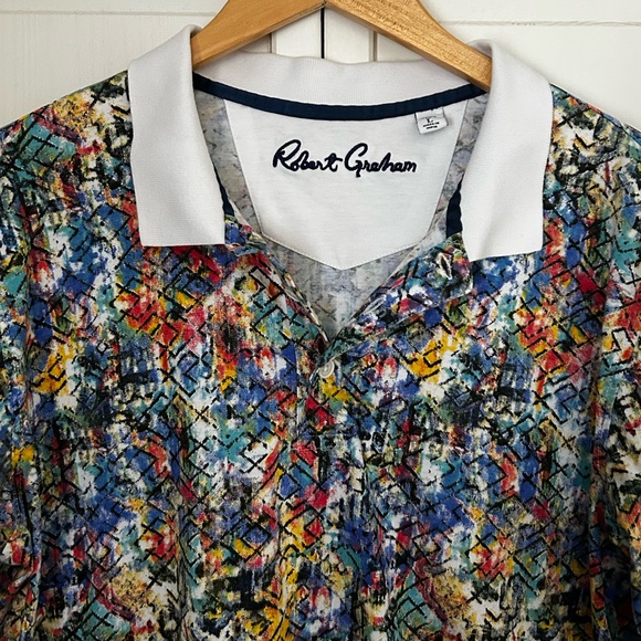Robert Graham Men's Size L Classic Fit Short Sleeve Colorful Abstract Polo - Picture 7 of 11
